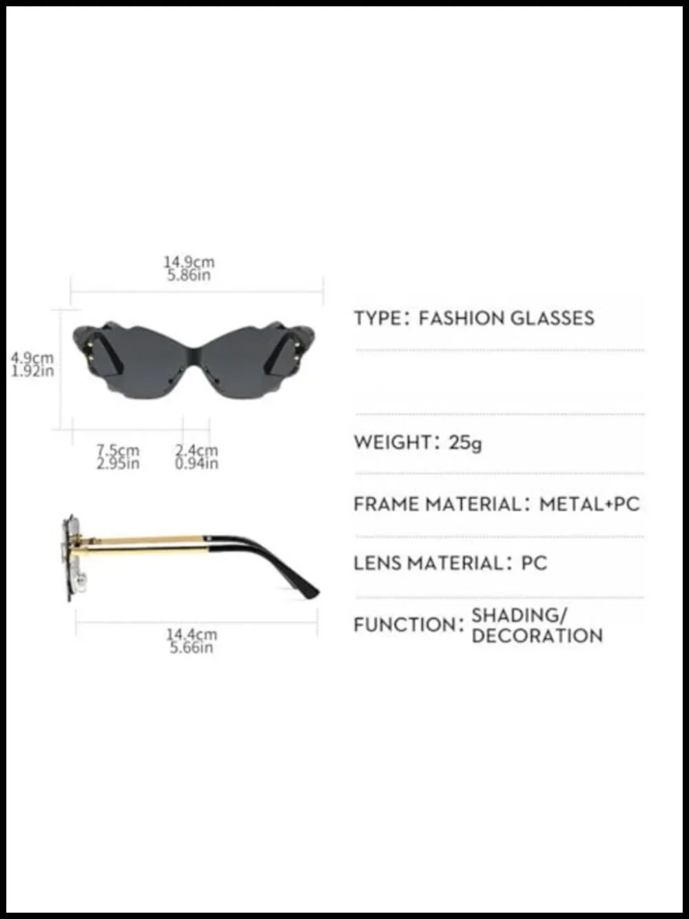 Rimless Cat Eye Sunglasses UV400 Metal Frame Trendy Shades Outdoor Travel